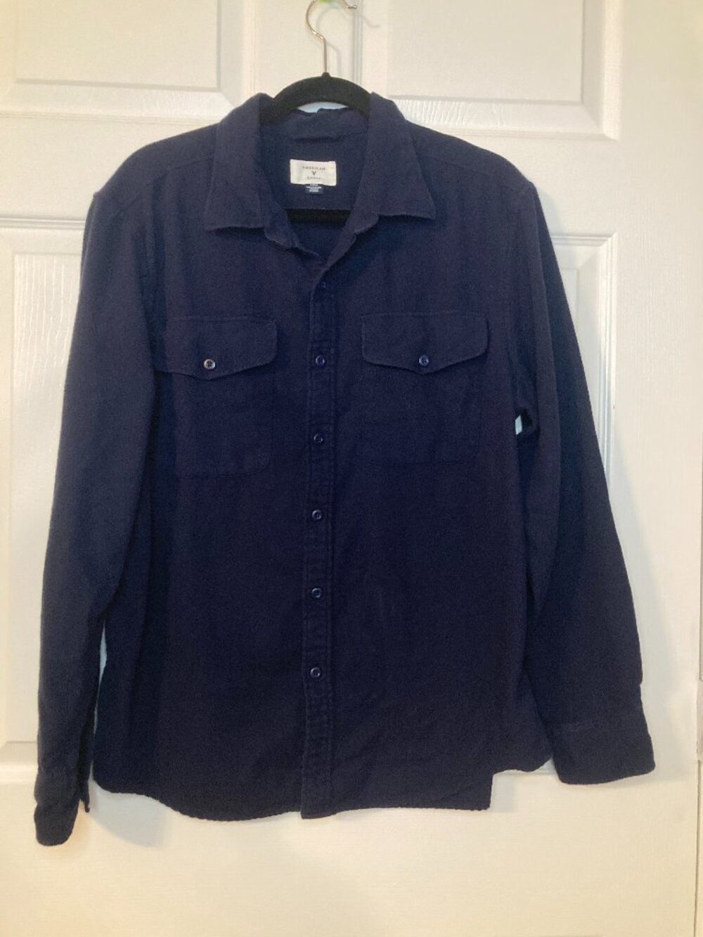American Eagle Men's Navy Long-Sleeve Flannel Utility Work Shirt - Size L